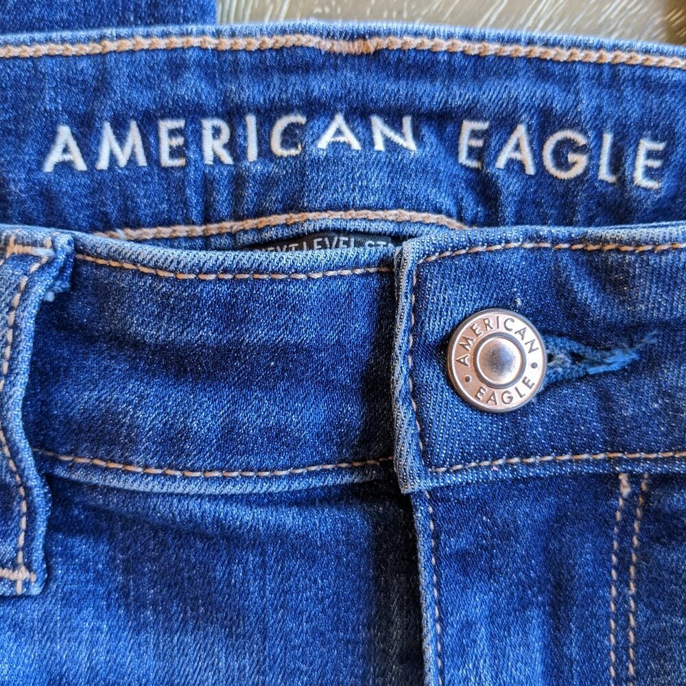 American Eagle Jegging Ripped Distressed Denim Blue Jeans Skinny Jeans, Size 12 - Picture 3 of 11